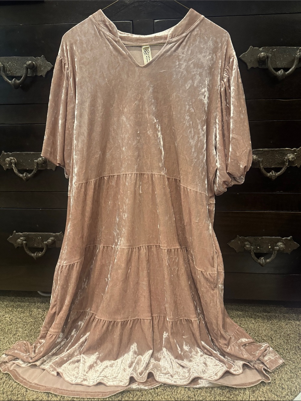 Uncle Frank Crushed Velvet Tiered Dress in Dusty Rose